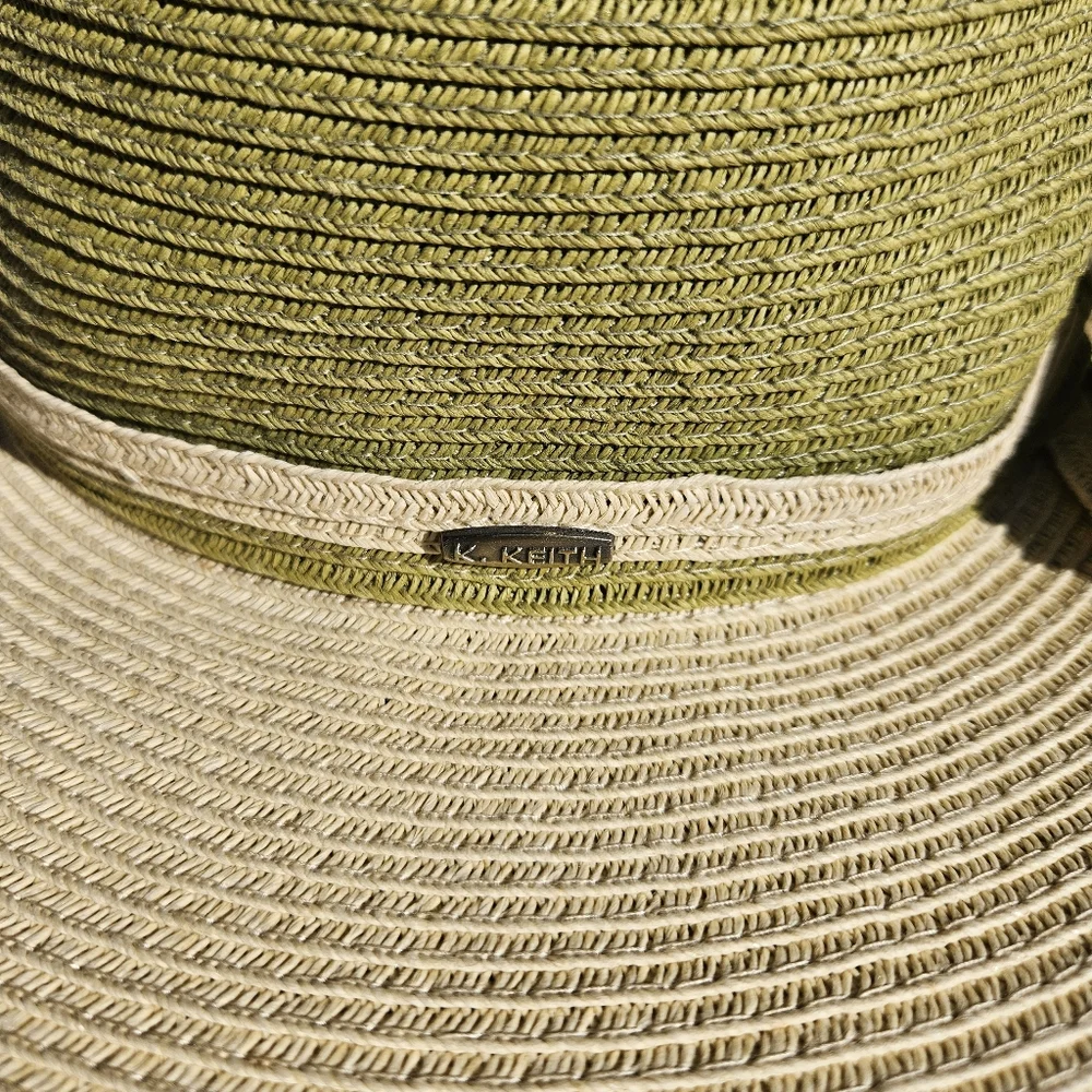 Karen KEITH Green STRAW wide Rim Straw‎ Hat Medium Boho